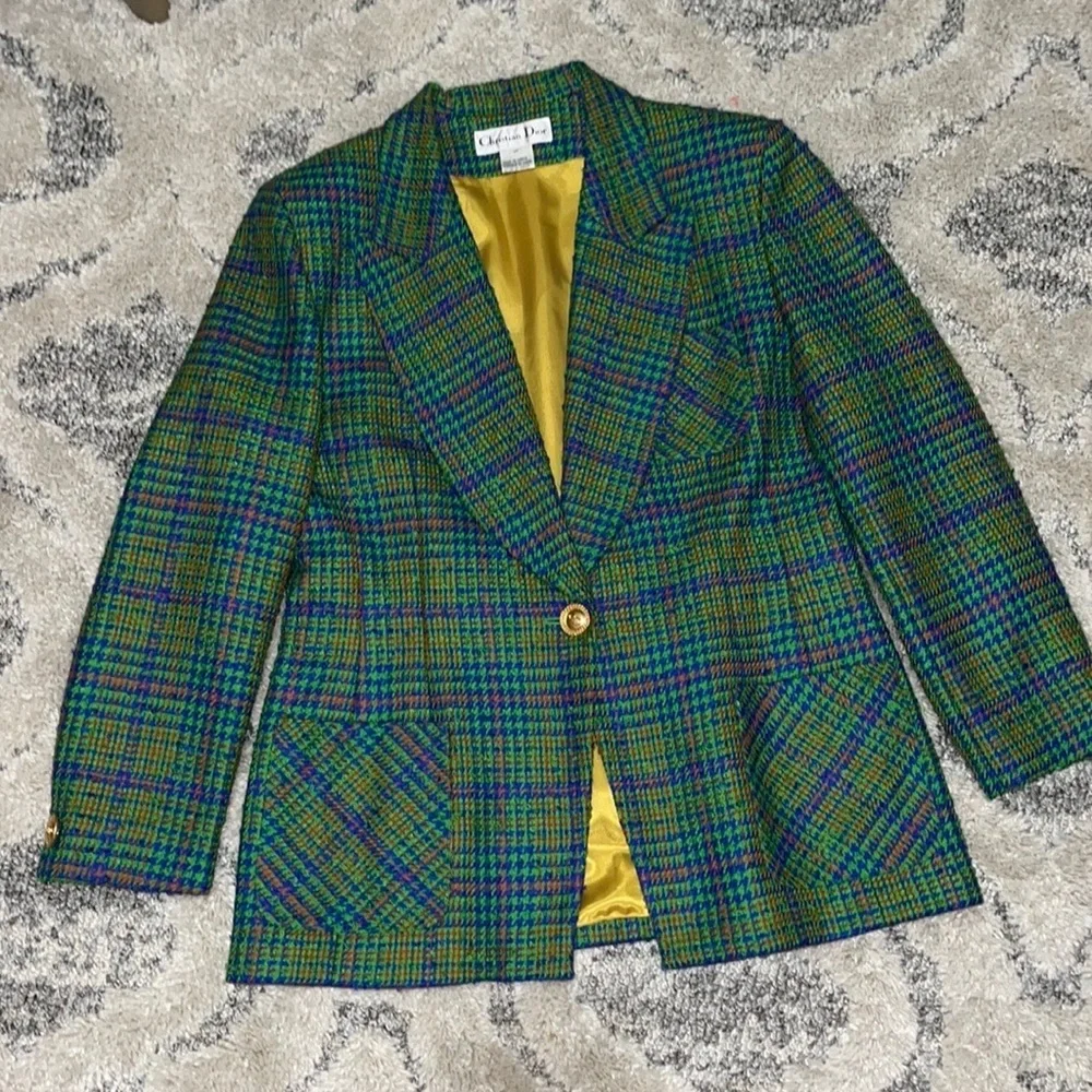 🎉🎉HOST PIC🎉🎊Vintage Christian Dior Tweed Houndstooth MultiColor Blazer🔥N…